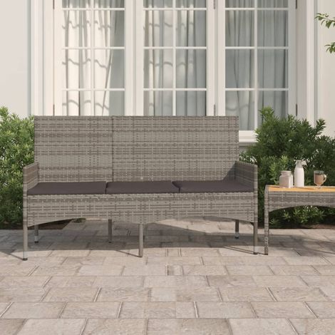 Banc de jardin à 3 places Banquette de jardin Siège/Chaise avec coussins Gris Résine tressée BTEB52790 (1/5)