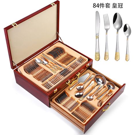 (Ensemble de 84 pièces - Crown) Ensemble de couverts en acier inoxydable comprenant couteaux, fourchettes et cuillères