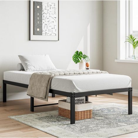 Lit 90x200 cm en métal, plateforme noire, avec rangement sous le lit, sans sommier HAVRYA (1/5)