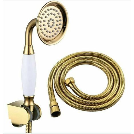 Pommeau de douche Douche Kit Laiton Douche avec Flexible Tuyau 1.5M Pommeau Douche avec Support Ensemble de Douche Or (1/4)