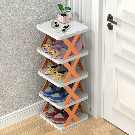 Schlankes 5-Schuhregal, 5-stufiges vertikales Schuhregal, Schuh-Organizer, stabiles Schuhregal, Orange (1/5)