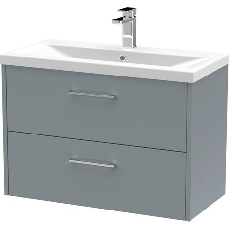 Winshill Contemporary 2 Drawer Wall Hung Vanity Unit with Mid-Edge Basin, Grey, 800mm