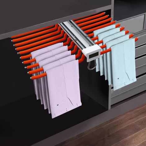Porte Pantalon Coulissant à 22 Tiges Extensible Antidérapant Cintres Porte Pantalon Dressing économise De l'espace,pour Armoire, Buanderie, Zone De Stockage (Blanc, Orange) (1/5)