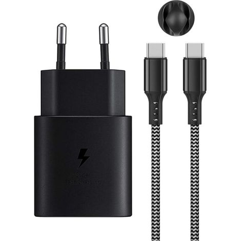 Chargeur Rapide USB C 25W PD3.0 pour Samsung Galaxy S25/S24/S23/S22/S21/S20 Ultra/S10e/Z Flip 6/Z Fold 6 5G/S20FE/Note20/10/9/S10/S9/S8/iPad Pro 12.9, avec Nylon de Type C Câble 2 m (Noir) (1/4)