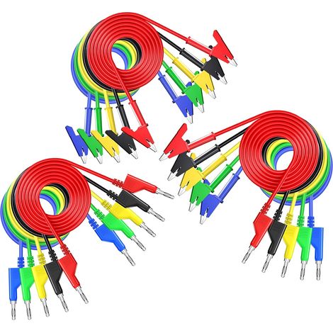 15-teiliges Krokodilklemmen-Messleitungsset mit zwei Enden, stapelbarer Bananenstecker auf Krokodilklemme, stapelbarer Bananenstecker auf Krokodilklemme, flexible Kupferkabeldrähte für elektrische Prü (1/4)