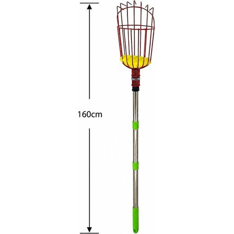 Cueilleur Fruits Télescopique 1,6 m Panier 14,5 cm Manche Assemblable (1/4)