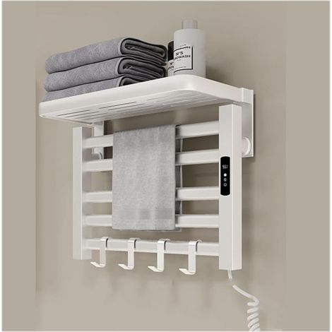 Porte-Serviettes Chauffant Mural pour Salle de Bain, avec contrôle de la température, séchoir Chauffant avec minuterie intégrée, Blanc, branchement à Droite (1/5)