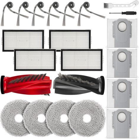 20 Stück Staubsauger Zubehör für Roborock Saros 10R / Qrevo CurvX Saugroboter, 2 Hauptbürste, 4 Wischtücher, 4 Filter, 6 Seitenbürsten, 4 Staubbeutel, 1 Reinigungsbürste, 1 Schraubschrauber