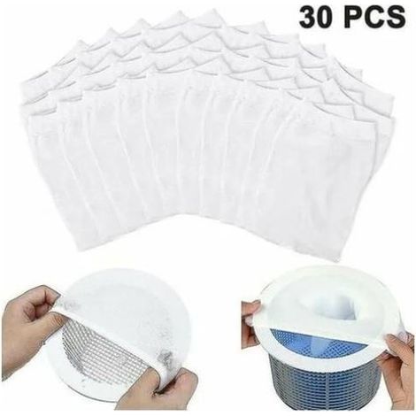 Écumoires de piscine, paquet de 30 sacs filtrants pour écumoires de piscine, pour piéger les feuilles dans les piscines. (1/5)