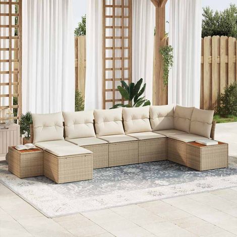 Gartensofa-set mit Kissen 8 pcs Beige und Creme Polyrattan