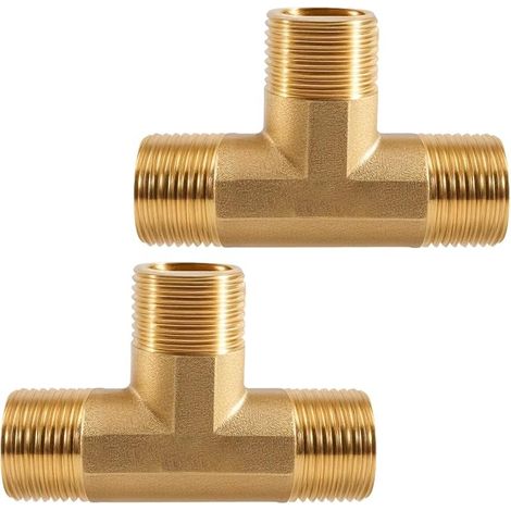 Lot de 2 raccords en T en laiton 1/4" AG - Raccord en T en laiton à 90° - Raccord en T à 3 voies - Raccord en T 1/4" - DN8 - Pour distributeur d'eau potable (1/5)