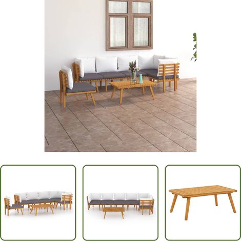 vidaXL Canapé d'angle - Salon de jardin 7 pcs avec coussins Bois d'acacia solide (1/5)