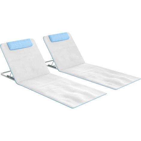 Lot de 2 Tapis de Plage pliants Matelas de Plage avec Dossier réglable 5 Positions, Appui-tête réglable, Tissu Oxford, Sac de Transport Inclus, dim. 124L x 53l x 35-45H cm