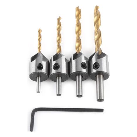 Mèche à fraiser pour bois, outil de perçage menuiserie avec clé Allen, tige ronde (4 pièces, diamètre 3-6mm) (1/2)