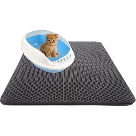 Tapis Litière Chat Bac à Litière pour Chats, Imperméable Non Toxique EVA,Double Couche en Nid d'abeille Design 30x45cm,Noir (1/3)