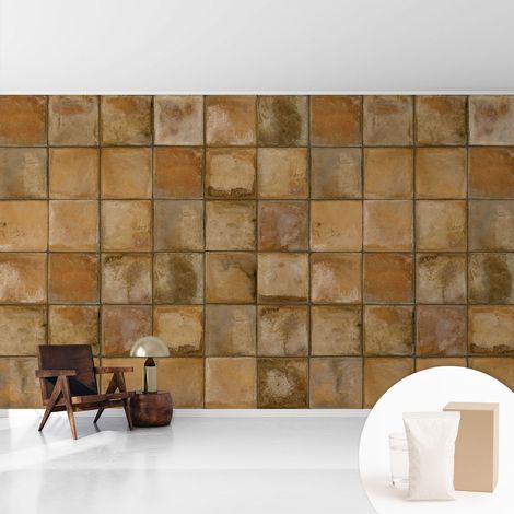 Papier peint intissé mural classique avec imprimé motifs décoratifs design élégant non‑tissé Mosaïque rustique 416x254 cm (1/5)