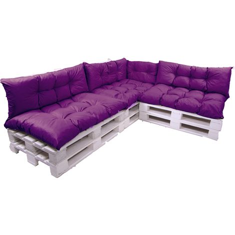 Set de 7 Coussins pour palettes, 3 x Assise 120x60 et Dossier 3x120x40cm Violet, Canapé de Jardin / coussin palette in / extérieur, SETGARDEN