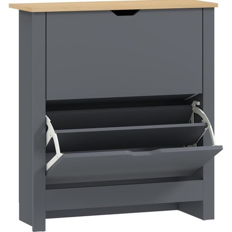 Meuble à chaussures 2 abattants gris foncé 72 x 26 x 80 cm, séparateur réglable pour 8 à 12 paires, rangement entrée compact avec dessus pratique  CHICFURN (1/5)