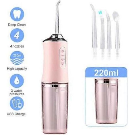 Hydropulseur, bain de bouche électrique, brosse à dents, fil dentaire rose (1/4)