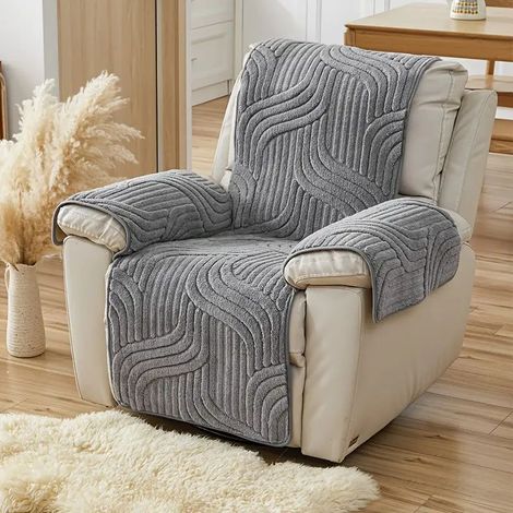 Une housse de fauteuil en flanelle de style bohème, résistante aux griffures d'animaux, adaptée aux canapés/fauteuils inclinables individuels (gris).