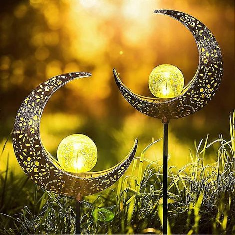 Ensemble de 2 lampes solaires de jardin avec lune solaire pour la décoration extérieure (1/5)