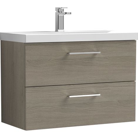 Balterley Wall Hung 2 Soft Close Drawer & Thin-Edge Bathroom Vanity Unit Basin, Solace Oak, 800mm