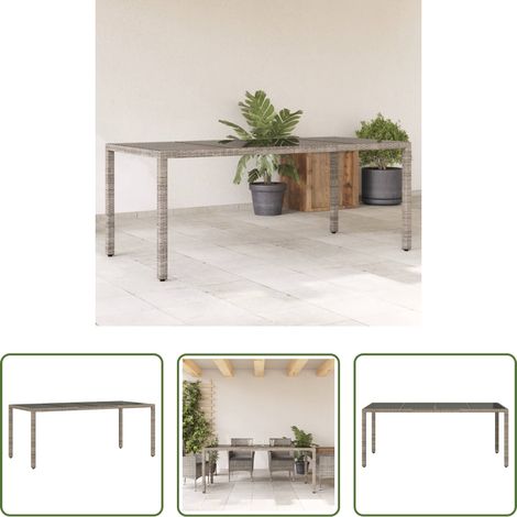 Gartentisch Grau - Gartentisch mit Glasplatte Grau 190x90x75 cm Poly Rattan (1/5)