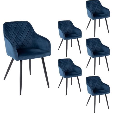 M&S – Lot de 6 chaises en velours bleu 59x56x82 cm – Assise rembourrée – Structure en métal – Design moderne pour salle à manger
