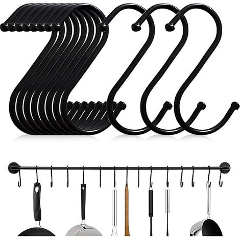 20 Crochets En S, Crochets En Métal Multifonctions Pour Cuisine Salle De Bain Chambre À Coucher Bureau Jardin (Noir Large) (1/5)