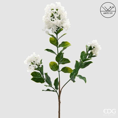 EDG Enzo De Gasperi Lilla Ramo x3 con Foglie Anti-UV Pianta Artificiale H 56 Cm Bianco