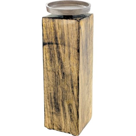 Mango Kerzenhalter mit Alu Kerzenteller - groß / 25 cm - Holz Kerzenständer für Stumpen- und Kugel-Kerzen