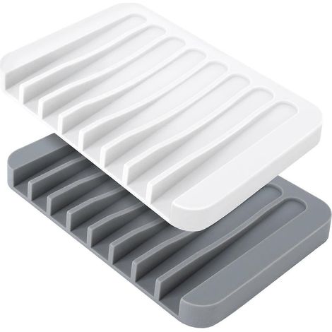 Lot de 2 porte-savons en silicone avec égouttoir intégré, pour douche, salle de bain ou cuisine. Faciles à nettoyer. (1/5)