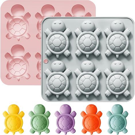 Lot de 2 moules en silicone pour gâteaux en forme de tortue, mignons et exquis, en forme d'animaux, pour enfants, kit de décoration de gâteaux en forme de tortue à six trous, idéal pour la (1/5)