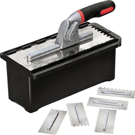 Truelle CrantéE, Acier Inoxydable Jeu De Truelles CrantéEs Avec 6 Lames Interchangeables (6/8/10/12 Mm/Type U/Type Tiger) Jeu De Truelles De MaçOn Avec Manche Amovible Et Coffret De Transport (1/5)