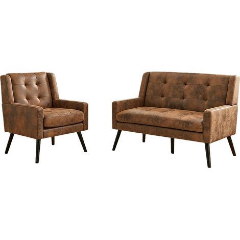 Ensemble de 2 fauteuils d’appoint (fauteuil simple et fauteuil double) – rembourrage en mousse haute densité, tissu doux pour la peau et durable, pieds en bois massif avec patins de protection du sol 