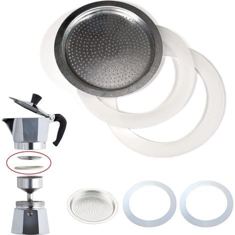 Stainless Steel Filter Kit, Silicone Seals, 6 Cups, Moka Coffee Maker, Universal (1/4)