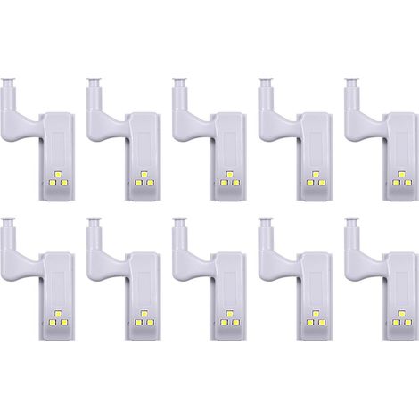 10 Stück LED-Scharnierleuchten mit Sensor für Küchenschränke, Kleiderschränke und Garderoben – 10 Stück – Weiß