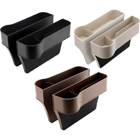 (Marron à gauche) Organisateur d'espace pour siège avant de voiture, multifonctions haut de gamme, professionnel, à insérer entre le siège et la console. Fabriqué en plastique ABS durable. (1/4)