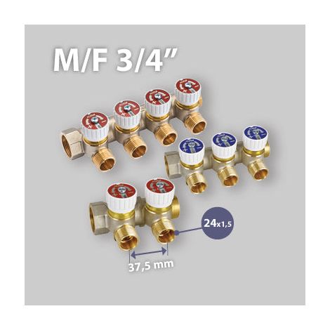 Collettore Lineare Maschio/Femmina 3/4" Con Rubinetti D'Arresto Mod.228 Icma 4 Vie Da M24X1,5 (1/5)