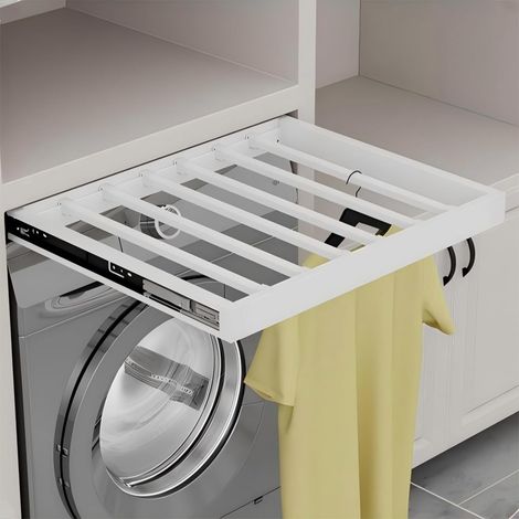 Séchoir Coulissant dans L'armoire Porte-Pantalons Coulissant Dissimulé Gain de Place Amorti Profondeur 540mm Largeur 560-610mm Blanc (1/5)
