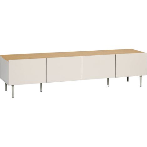 TV stand metal with wood decor 4 doors 180 cm beige and natural - Ashton