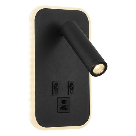 Liseuse LED chambre 3 W 3000 K noire – Interrupteur + port USB, spot orientable, ambiance douce