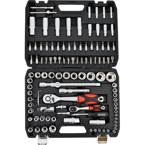 Set de llaves AWTOOLS 108 piezas 1/2" / 1/4", con maletín, juego completo para mecánica, alta calidad, versatilidad, ideal para profesionales de mantenimiento.