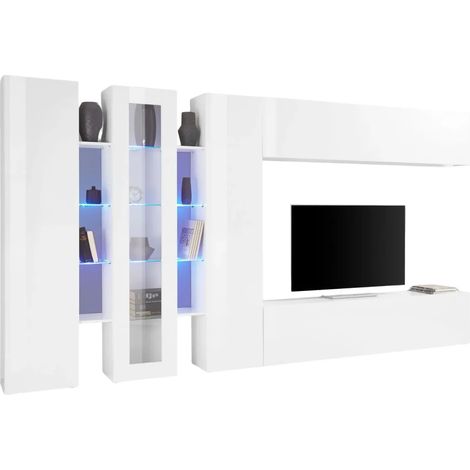 Parete Attrezzata Soggiorno Asimmetrica 340cm Colonne Vetrina Porta Tv (1/5)
