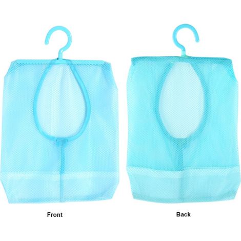 [Hängender Aufbewahrungsbeutel aus Netzgewebe] – Netzbeutel für Unterwäsche und Kosmetikartikel – Polyester & PP – 30 x 26 cm – Blau/Hellgrün/Rosa – Organizer-Hülle (1/5)