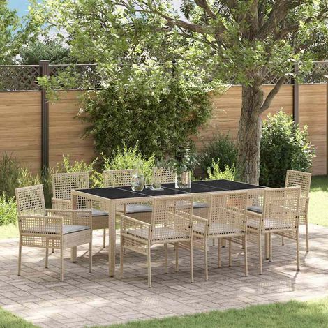 vidaXL Set da Pranzo per Giardino 9 pcs Beige Poly Rattan