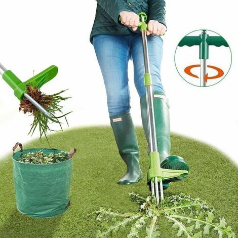 Extracteur de mauvaises herbes, outil à main de désherbage debout, outil de désherbage de jardin à long manche de 39 po avec 3 griffes en acier inoxydable, pédale et ramasseur robustes pour cour, pelo (1/4)