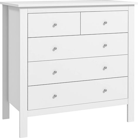 Commode à 5 tiroirs, meuble de rangement, avec poignées, glissières métalliques, en bois, 79l x 39,5P x 80,5H cm, blanc
