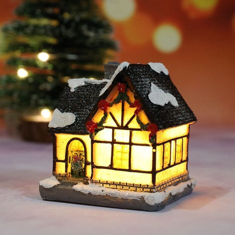 Maison de Noël à piles, décorations de village de Noël électriques, bâtiment illuminé, décorations de Noël LED, accumulation de neige D (1/5)