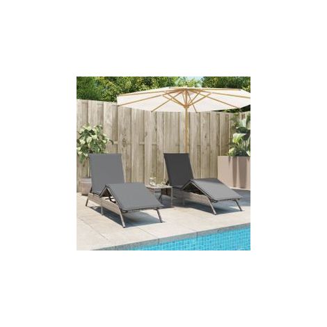 Chaises longues lot de 2 avec table gris résine tressée (1/5)